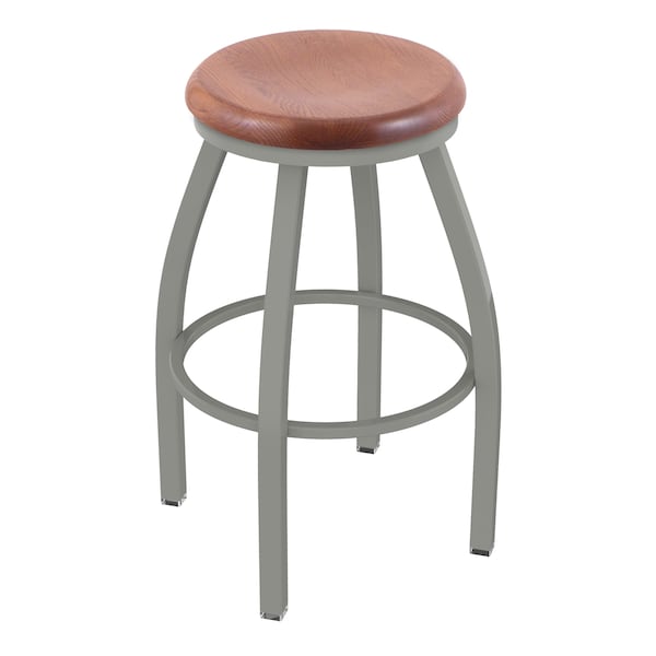 36" Swivel X-Tall Bar Stool, Nickel Finish, Med Oak Seat